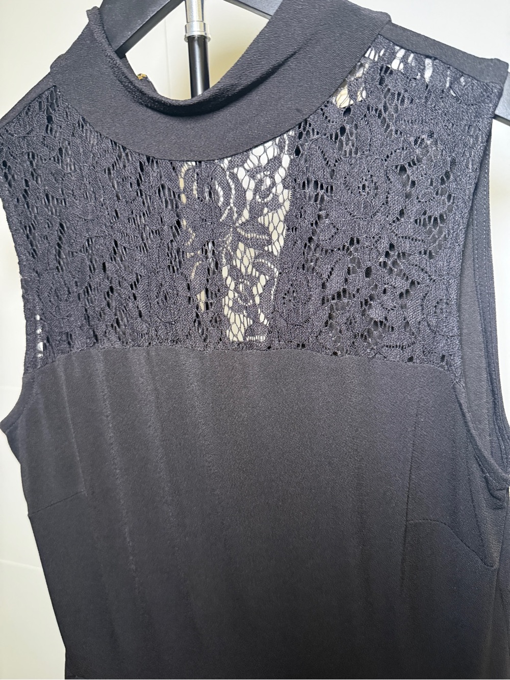 Michael Kors Black Sleeveless Lace-Yoke Jumpsuit